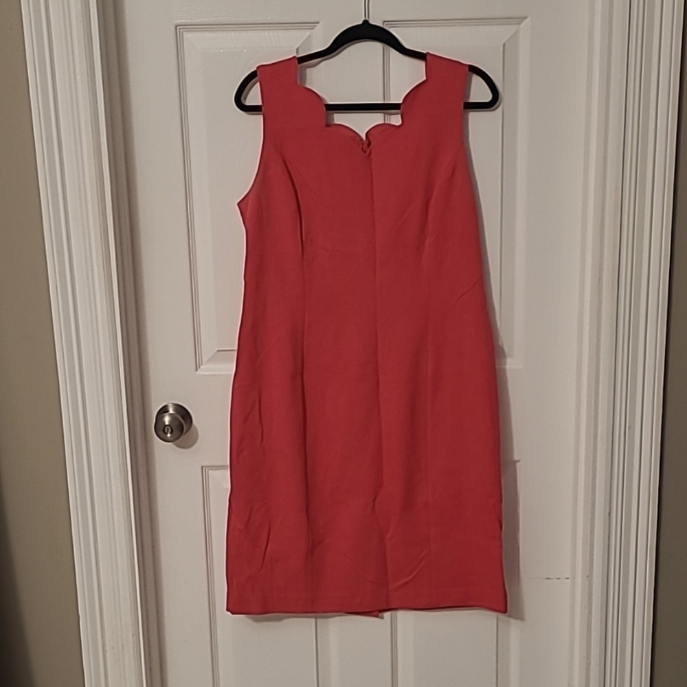 Talbott bright pink sleeveless dress with scalloped neckline, Size 14